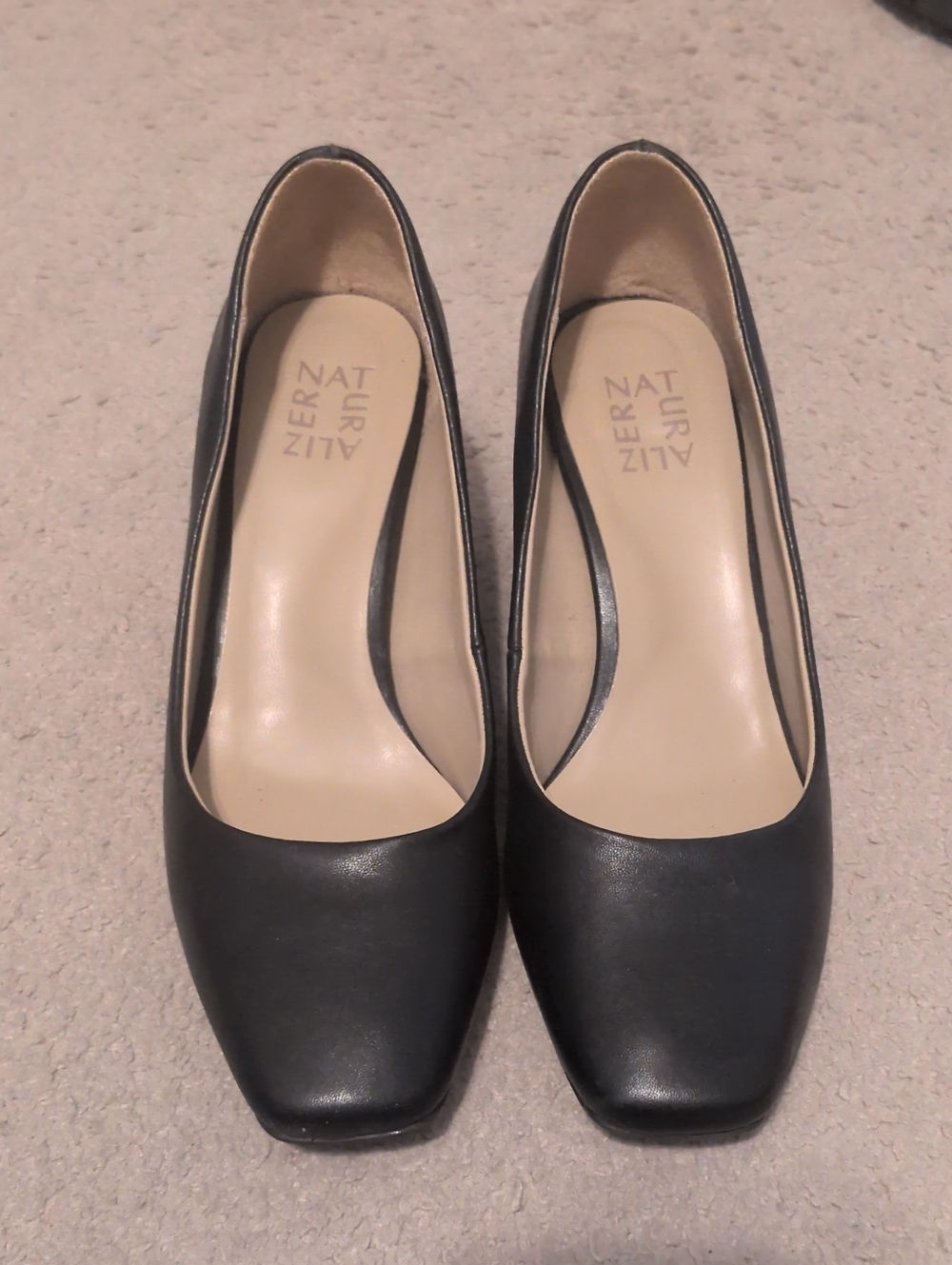 Naturalizer Black Leather Square-Toe Pumps
